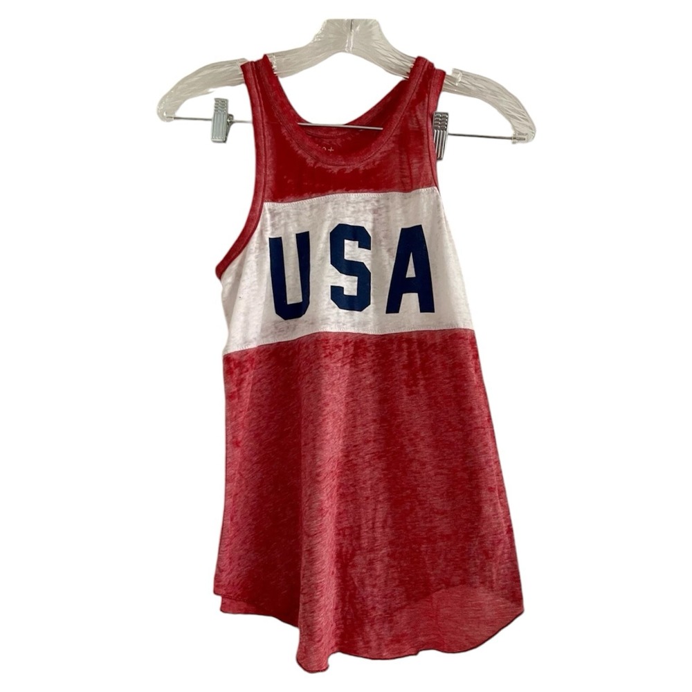 Zoe + USA Graphic Tank Top Red White Blue Burnout Racerback XS Patriotic